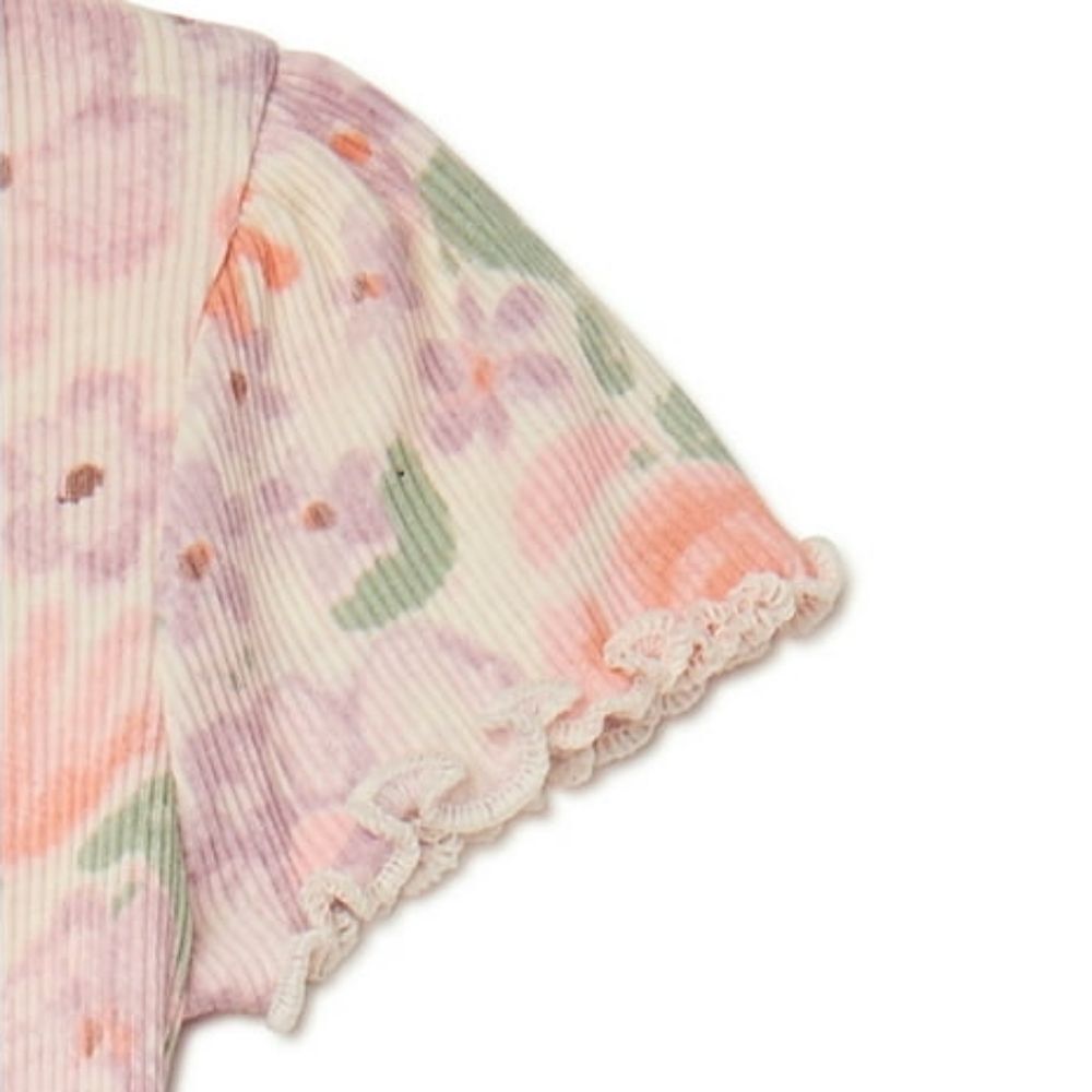 Garanimls Girls Ivory Cream Floral Print Ruffle Short Sleeve T-Shirt Size 3T π - Picture 5 of 9